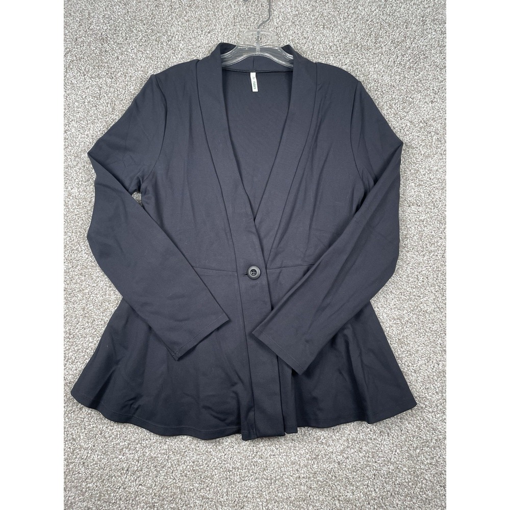 Halara SculptKnit Peplum Blazer Jacket Black V Neck Single Button Stretch Work M